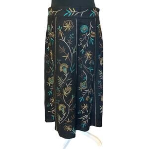 SILKLAND | Gray Embroidered Linen Blend A-Line Midi Skirt | 10